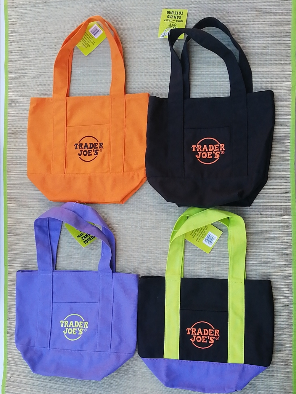 🎃NWT TJ’s Trick or Treat Trader Joe's Halloween Canvas Mini Totes 4 Colors